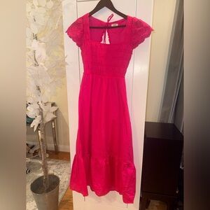 Jason Wu smocked pink dress open back with lace sleeves size medium